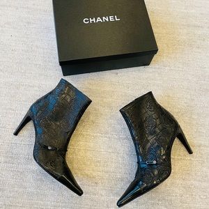 Chanel Laser Cut Camellia Ankle Boots